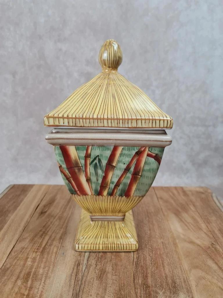 Maceta decorativa con tapa Sylvie Langet – motivo bambú – estilo pagoda – photo 2